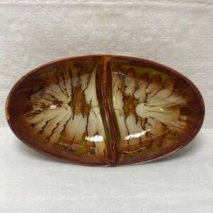VTG Dryden Potteries Ovenware‎ Dish 2 Section Pottery MCM Retro Orange Brown